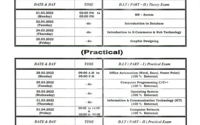 Date Sheet For One Year D.I.T 1st Term Examination 2022 Date of Commencement of Examination 15 March 2022 (Tuesday)
