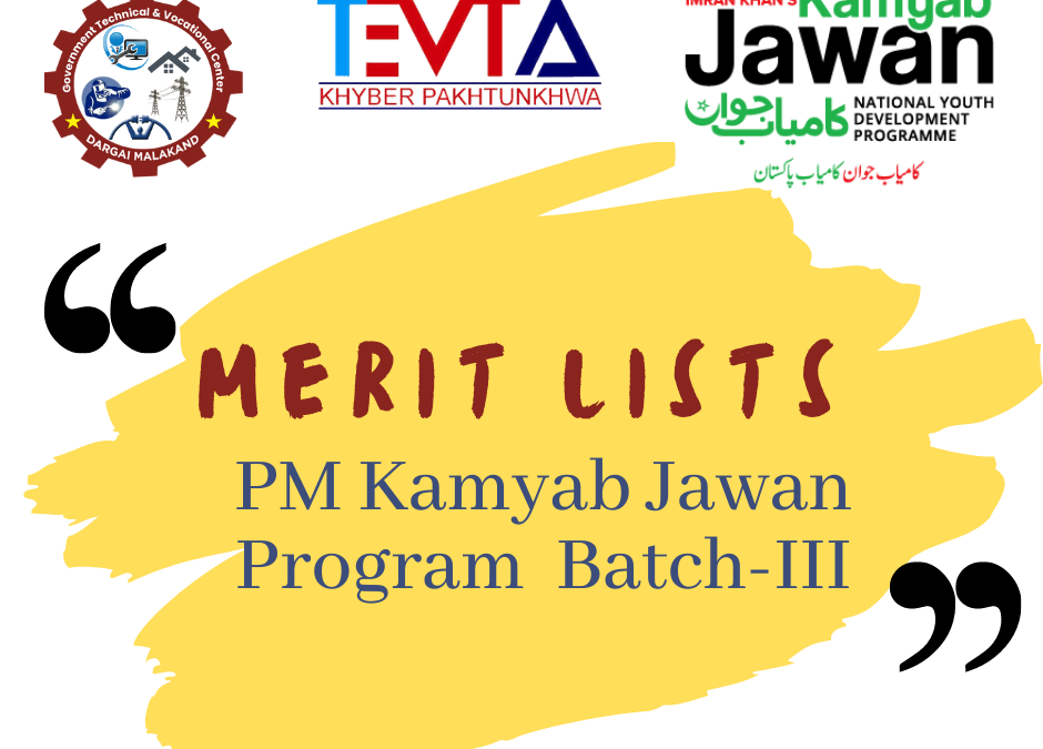 Merit Lists for Admissions in PM Kamyab Jawan Program Batch-III 2022